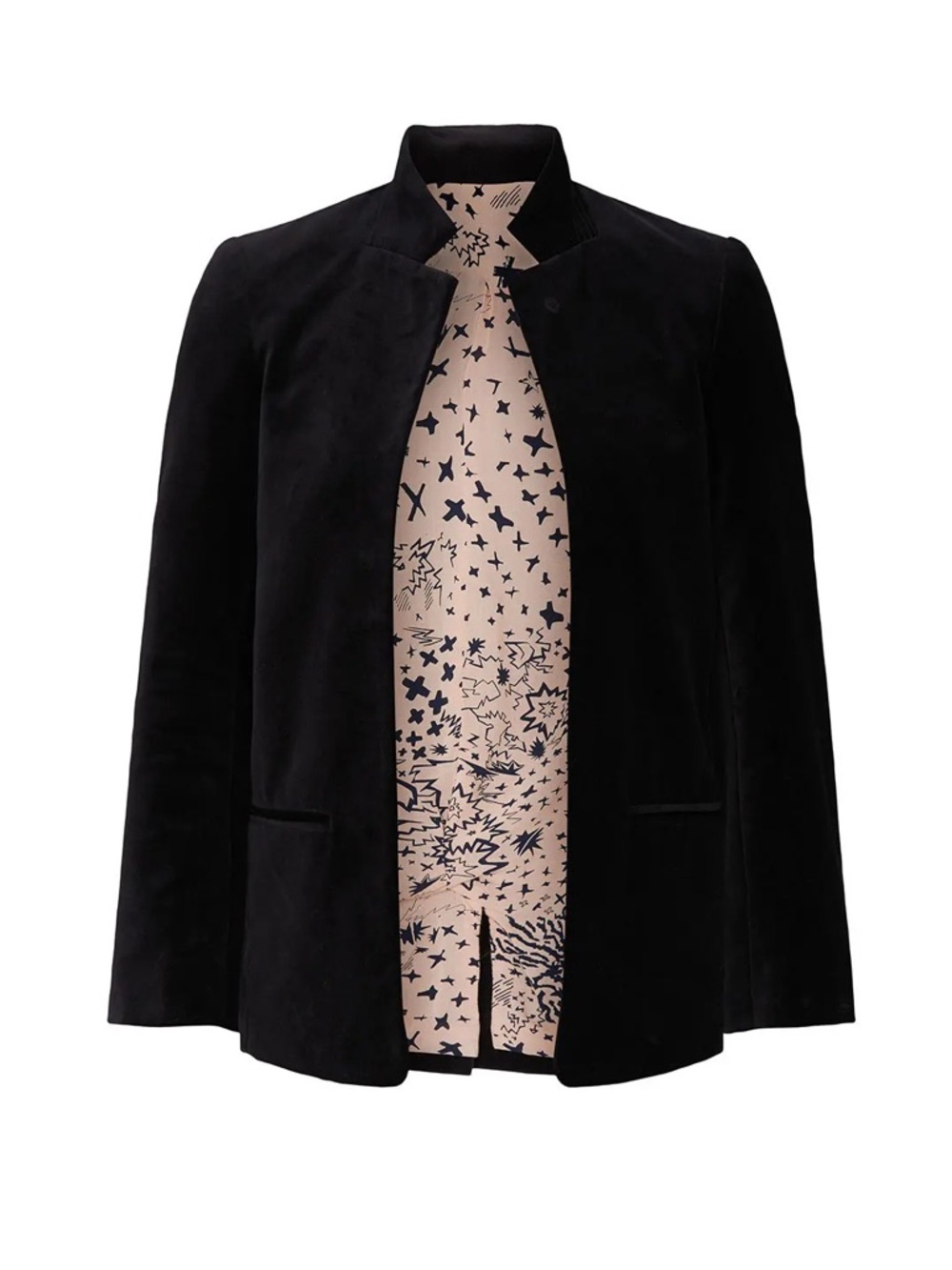 Zadig & Voltaire Black Open-Front Jacket with Printed Lining